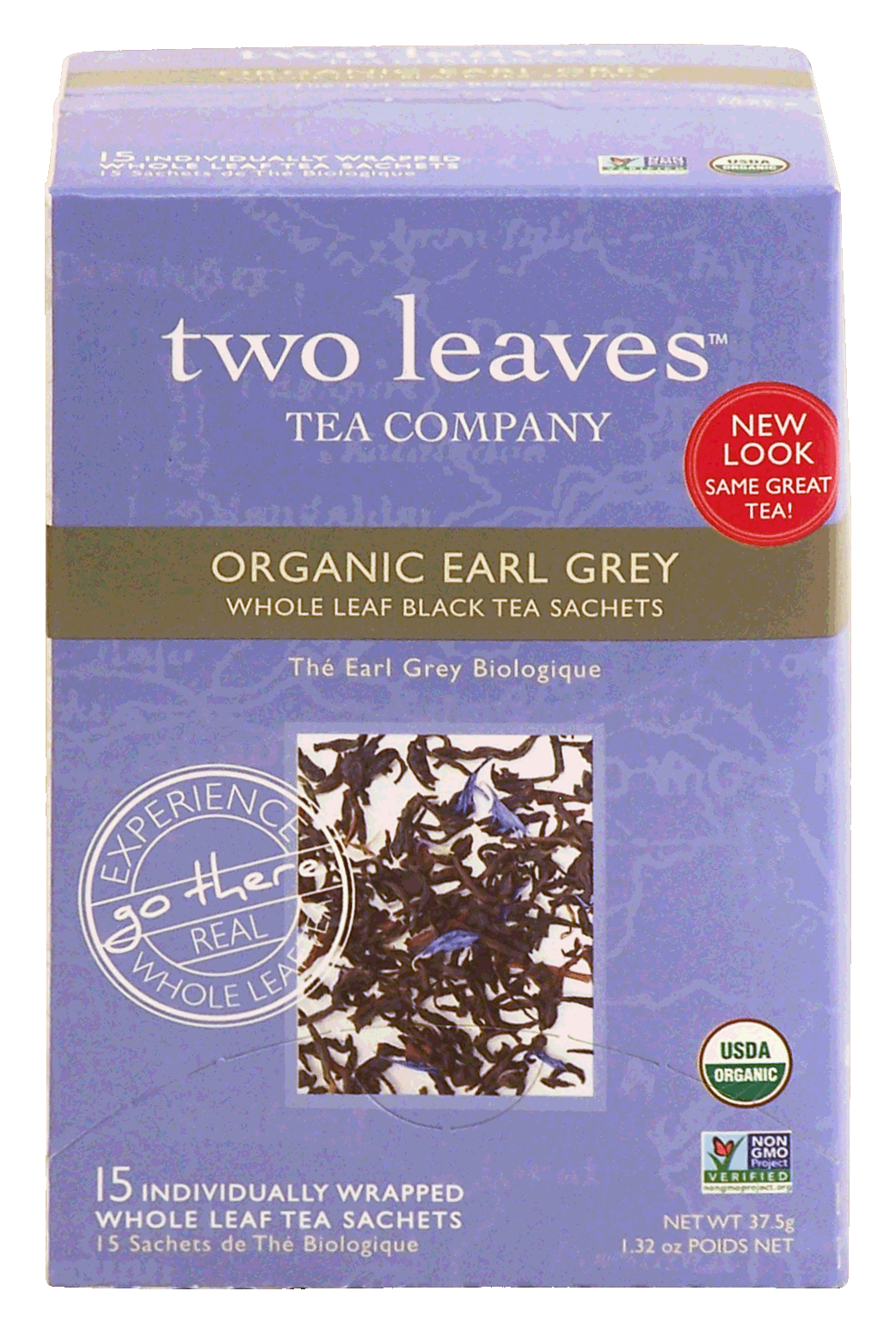 Two Leaves Tea Company  organic earl grey whole leaf black tea, 15-sachets Full-Size Picture